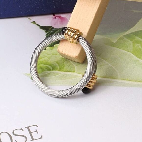 Retro Black Onyx Twisted Cable Ring - Picture 1 of 10